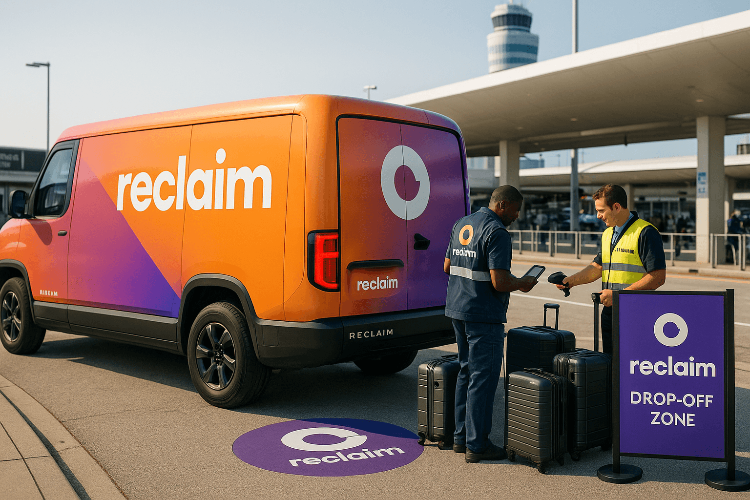 reclaim vehicle and staff at Atlanta airport drop-off zone with professional luggage handling